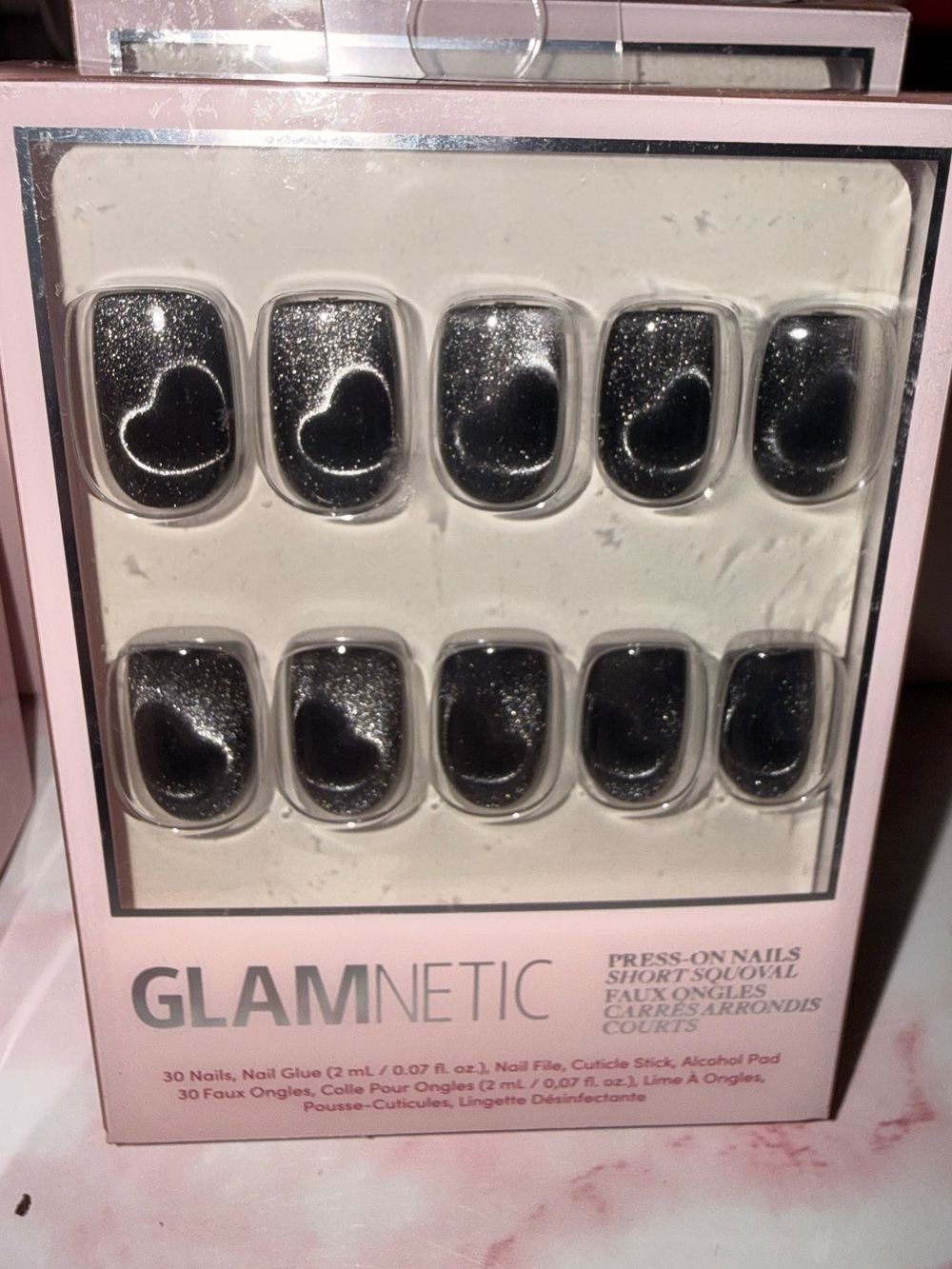 Glamnetic “Midnight Romanch” Black Reflective Glitter Heart Press-On Nails